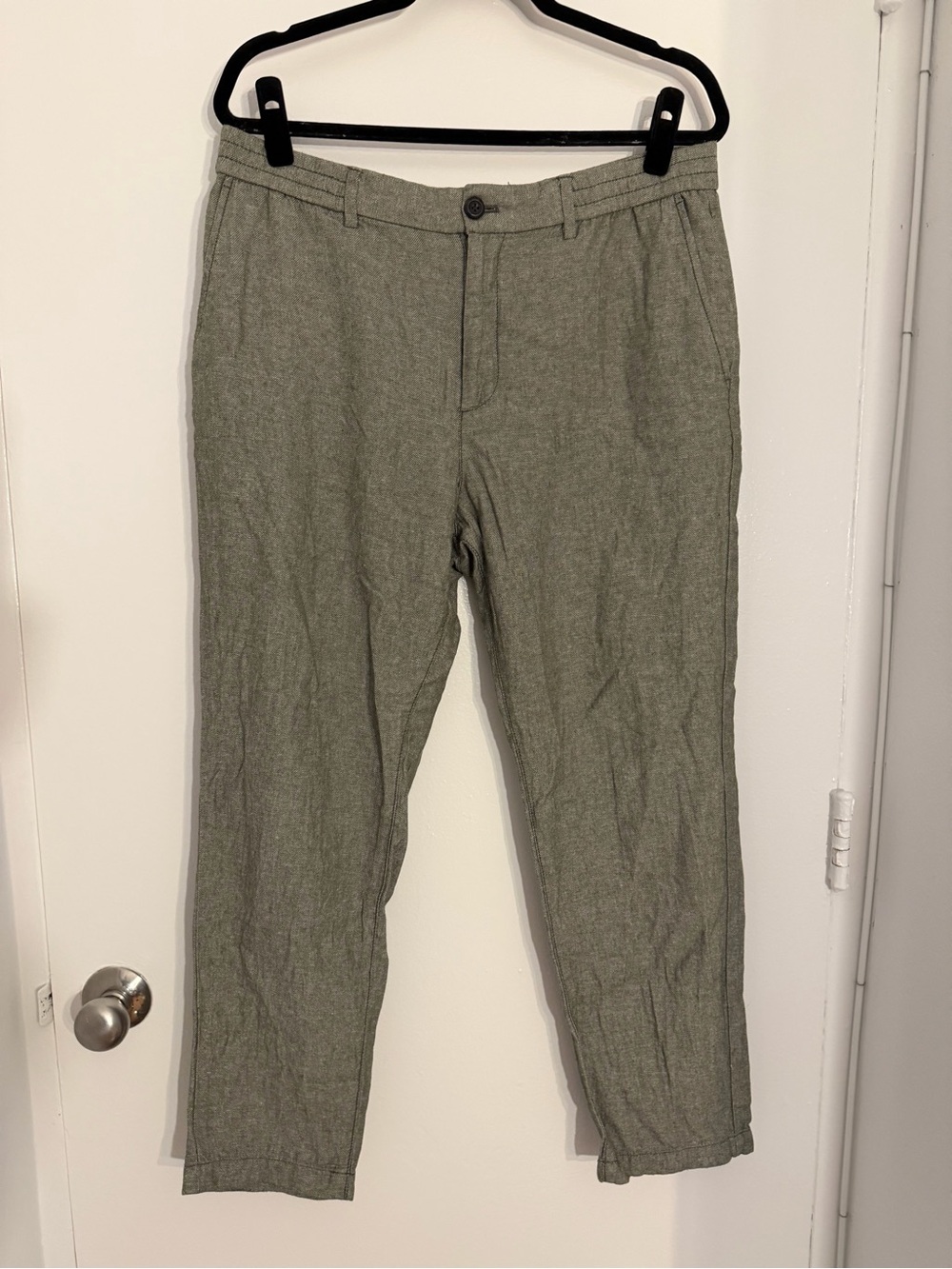 Men’s Olive Green Athletic Fit Linen Pants 34x32
